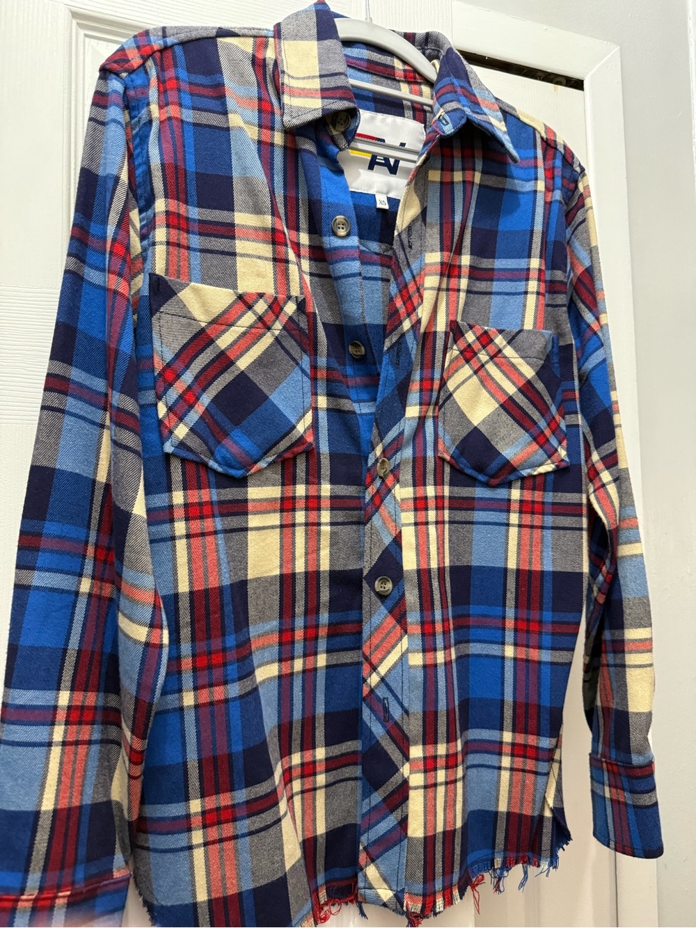 Aviator Nation Blue Red Cream Plaid Button-Down Shirt